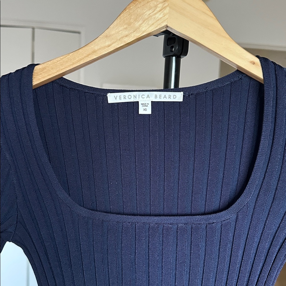 Veronica Beard Deep Blue Ribbed Knit Top XS